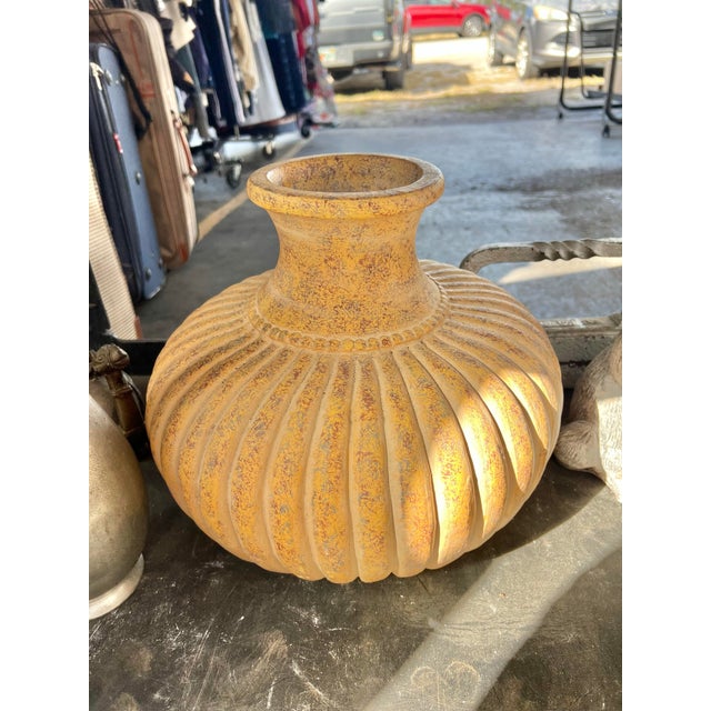 Mid-Century Modern Mid Century Heavy Fluted Ceramic Vase For Sale - Image 3 of 7