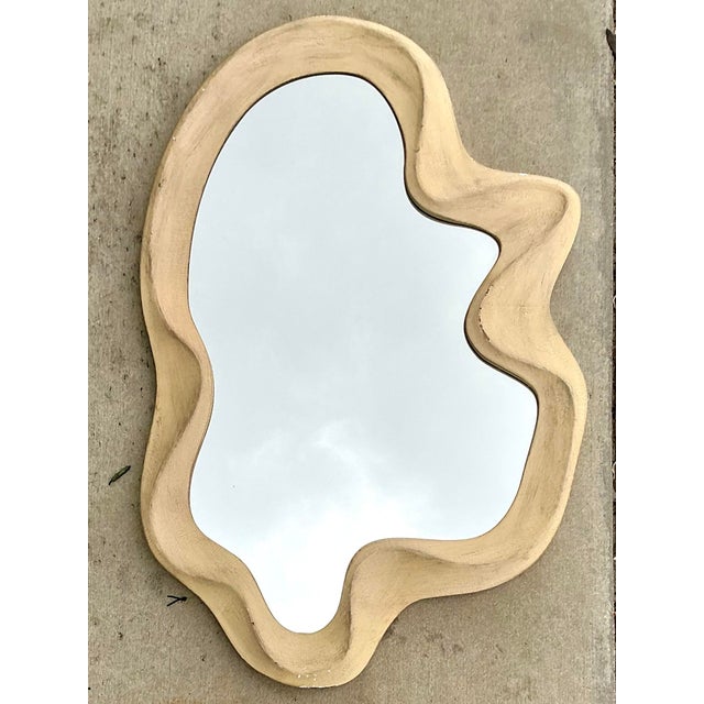 Vintage Boho Abstract Wood Mirror For Sale - Image 4 of 6