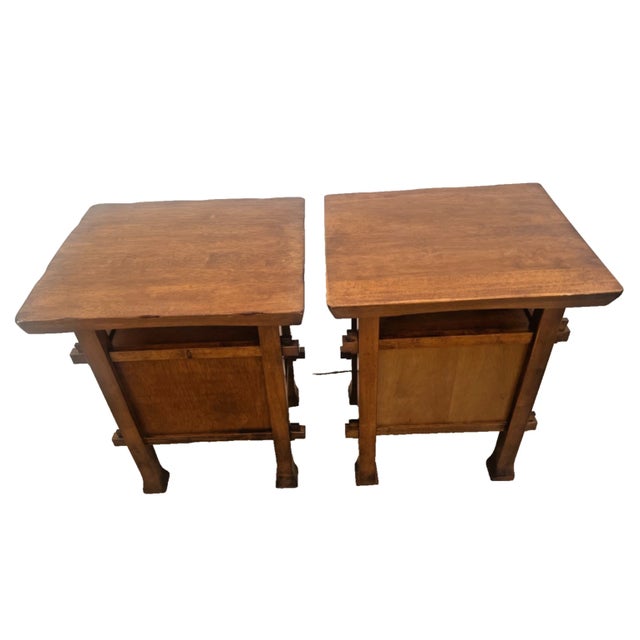 1990s 1990s Pair of Craftsman Mission Style Nightstands Side Tables Bottom Cabinet Center Shelf For Sale - Image 5 of 11