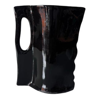 2001 Vintage Jes Black Glazed Sculptural Art Ceramic Vase For Sale