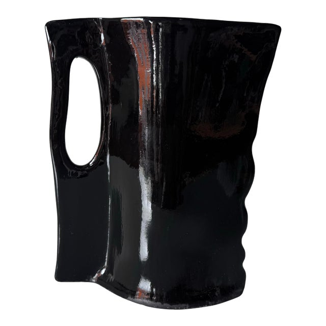 2001 Vintage Jes Black Glazed Sculptural Art Ceramic Vase For Sale