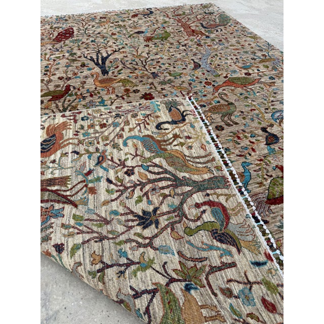 Bird of Paradise Area Rug, Hand-Knotted Wool, Pictorial, 8x10, Beige & Teal For Sale - Image 10 of 11