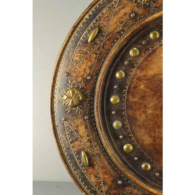 1850's-60's Treen Turned Wood & Brass Alms Dish Platter Charger, Victorian For Sale - Image 11 of 18