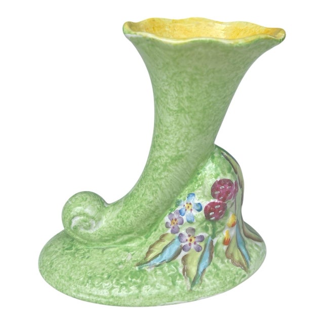 James Kent for Fenton Bramble Cornucopia Vase, Hand Painted Pottery, Flowers & Berries, Longton England, Country Chic,...