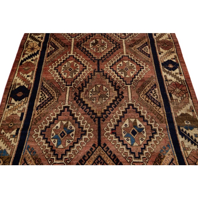 Mediterranean 1960s Vintage Handmade Shiraz Brown Medallion Wool Rug For Sale - Image 3 of 8