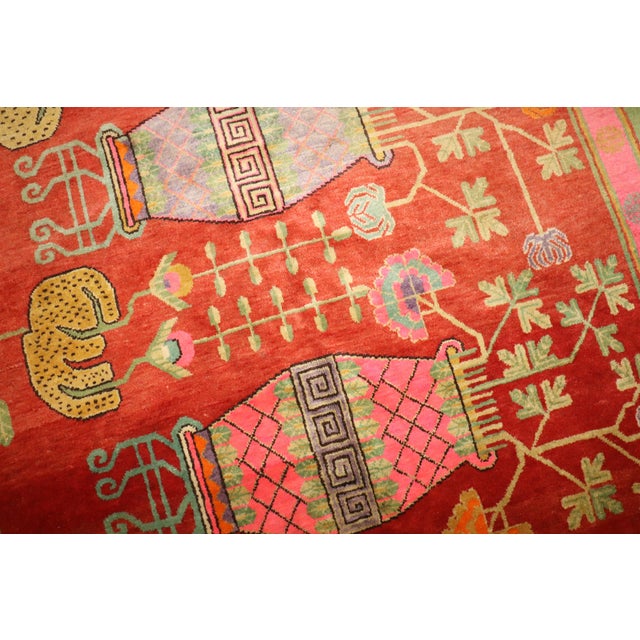 Early 20th Century Zabihi Collection Bright Pink Green Samarkand Khotan Rug - 5'7" x 11'9" For Sale - Image 11 of 12