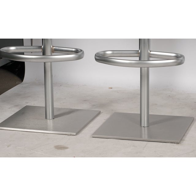 Set of Four Frag Bottega Italian Red Leather Adjustable Swivel Bar Stools For Sale In Los Angeles - Image 6 of 10