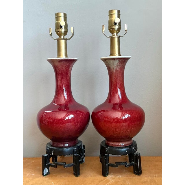 Vintage Sand De Bouf Glazed Ceramic Lamps - A Pair For Sale - Image 10 of 12