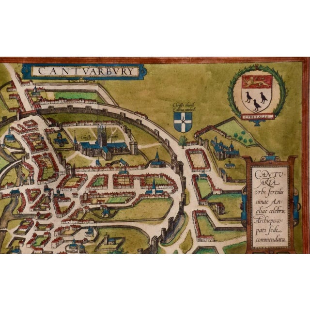Canterbury; A 16th Century Framed Hand-Colored Map by Braun & Hogenberg, 1588 For Sale - Image 9 of 10
