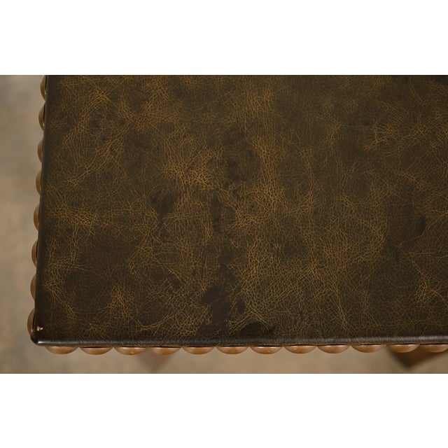 Stickley Brothers Antique Mission Oak Arts & Crafts Leather Top Tabouret Side Table, Circa 1910 For Sale In South Bend - Image 6 of 10