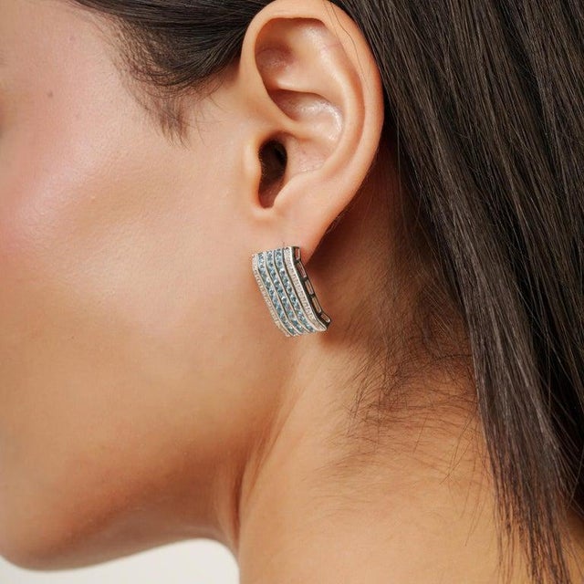 Blue Topaz Stud Earrings With Multi-Line Zircon Gift for Her- A Pair For Sale - Image 4 of 11