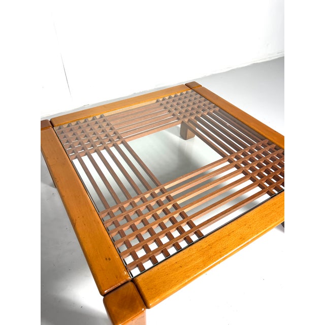 Mid-Century Coffee Table in Wood & Glass, Italy, 1970s For Sale - Image 4 of 5