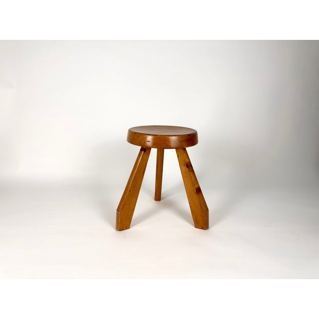 Pine Sandoz Stool by Charlotte Perriand for Les Arcs, France, 1960s For Sale - Image 5 of 18