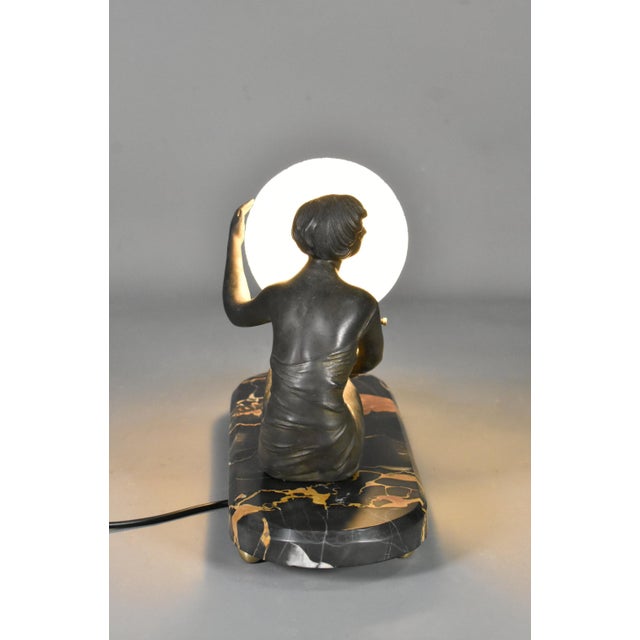 French Art Deco Lamp with Lady and Glass Globe Shade, 1920s For Sale - Image 13 of 16