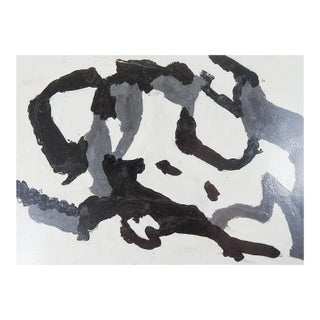 Vintage Mid Century Abstract Gray & White Painting For Sale