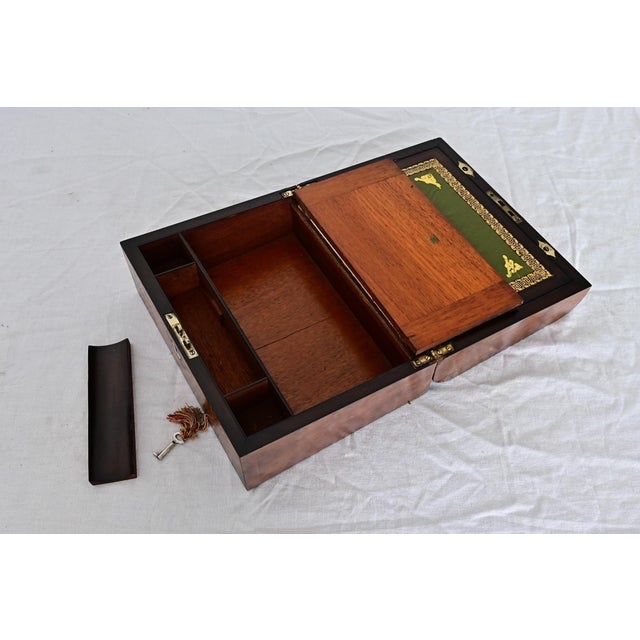 English 19th Century Burl Marquetry and Inlay Writing Box For Sale - Image 11 of 13