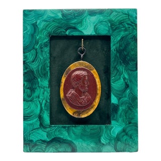 Grand Tour Style Faux Jasper Intaglio of Emperor Hadrian in Faux Malachite Frame. For Sale