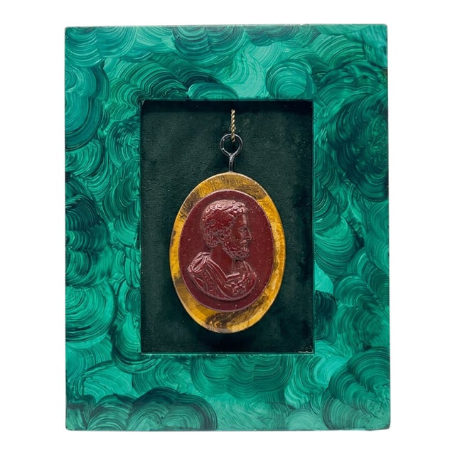 Grand Tour Style Faux Jasper Intaglio of Emperor Hadrian in Faux Malachite Frame. For Sale