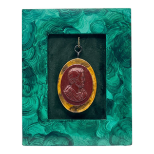Grand Tour Style Faux Jasper Intaglio of Emperor Hadrian in Faux Malachite Frame.