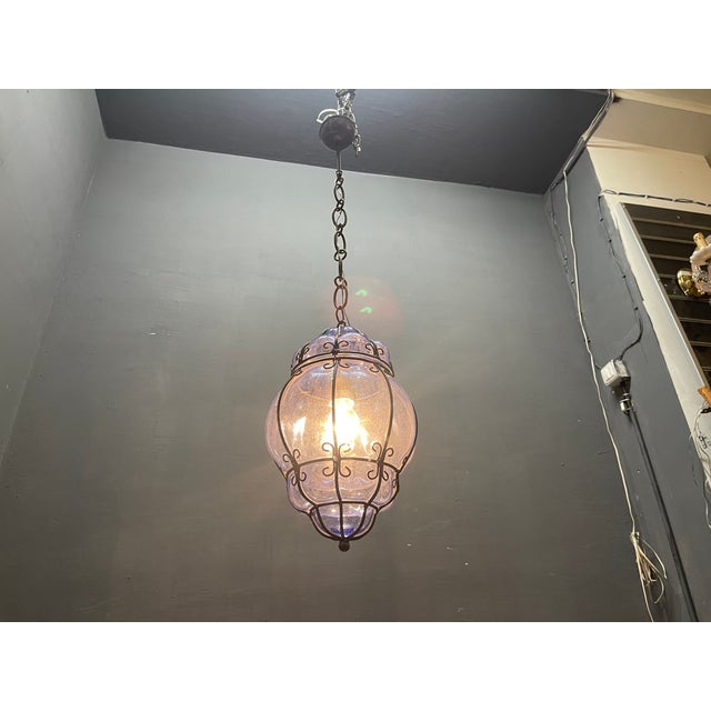 Wrought Iron and Murano Glass Pendant Light, 1980s For Sale - Image 6 of 16