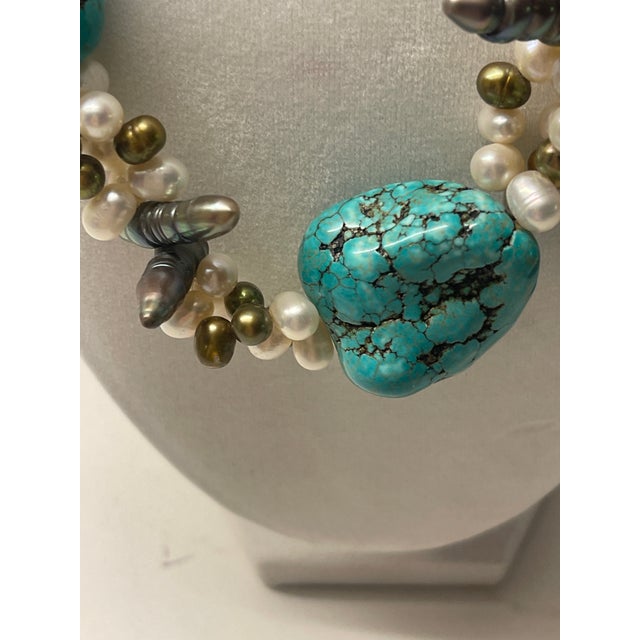 1960s Single Strand Lg Chunky Turquoise Necklace For Sale - Image 4 of 4