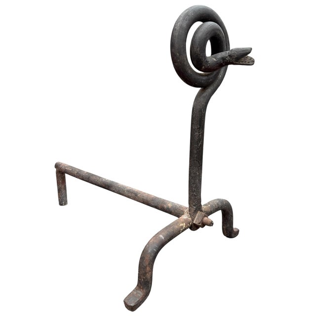 Early 20th Century Pair of Hand-Wrought Iron Serpent Andirons, Early 20th Century For Sale - Image 5 of 15