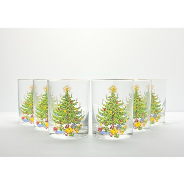 1980s Vintage Christmas Tree 6 Old Fashioned Tumbler Drinking Glasses 4.25” 14oz Good vintage condition. No chips, cracks,...