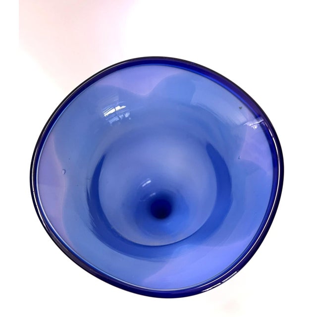 Glass Vintage Handblown Cobalt Blue Celery Stem Bowl For Sale - Image 7 of 9