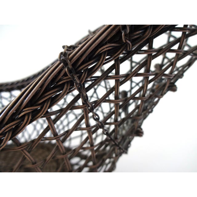 Antique French Wine Bottle Basket With Rope Link Handle For Sale - Image 9 of 11