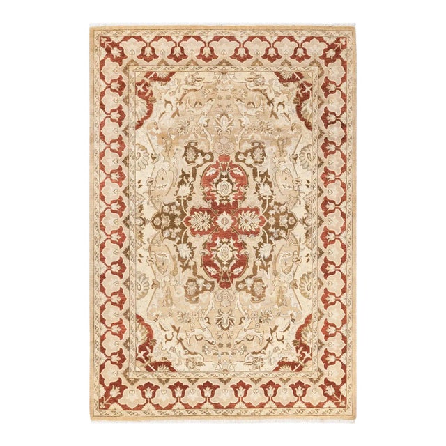 Vintage Traditional Hand Knotted Wool Area Rug, Gold - 6'1" X 8'10" For Sale - Image 9 of 9