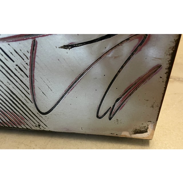 Burgundy Artistic Abstract Postmodern Four Panels Room Divider From 80's For Sale - Image 8 of 10