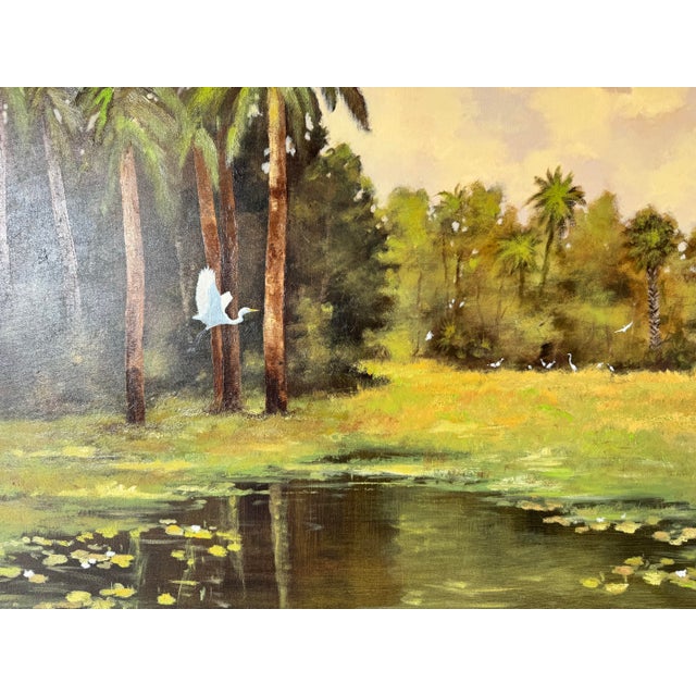 Vintage Tropical Landscape Oil on Canvas Painting by Nandor Horthy, Framed/ Sold For Sale - Image 4 of 11