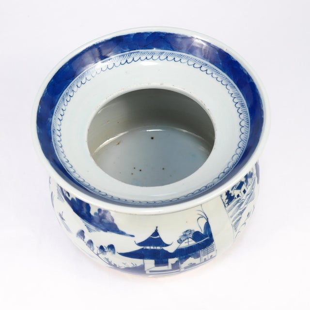 Antique Chinese Export Blue & White Canton Porcelain Spittoon For Sale - Image 11 of 13