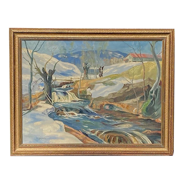 "Spring in Norway" Oil on Canvas Vintage Painting For Sale