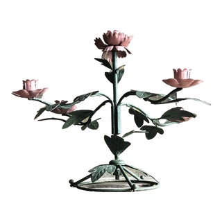 Vintage Metal Tole Flower Candelabra For Sale