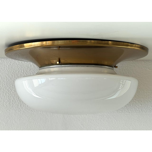 1960s Mid-Century Italian Brass and Glass Flush Mount Light, 1960s For Sale - Image 5 of 16