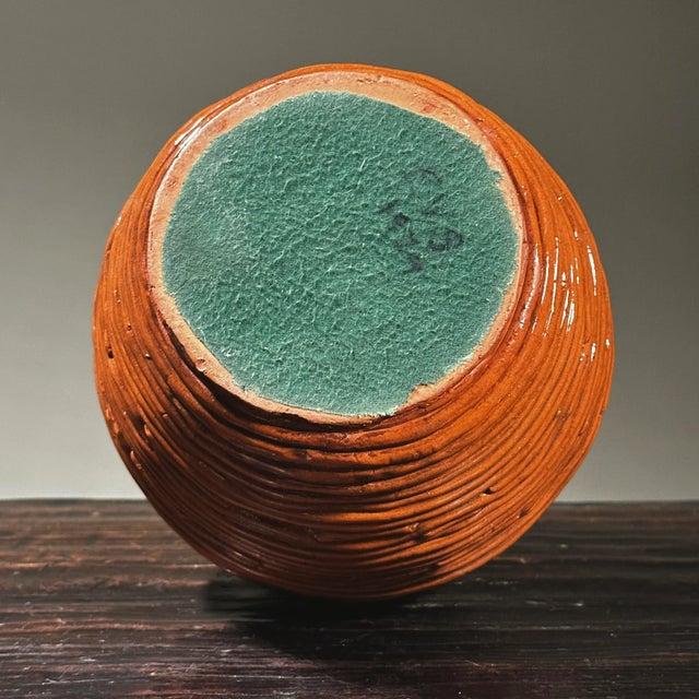Vintage Hand Coiled Orange Postmodernist Glazed Ceramic Vase, Signed (1973) For Sale In Philadelphia - Image 6 of 11