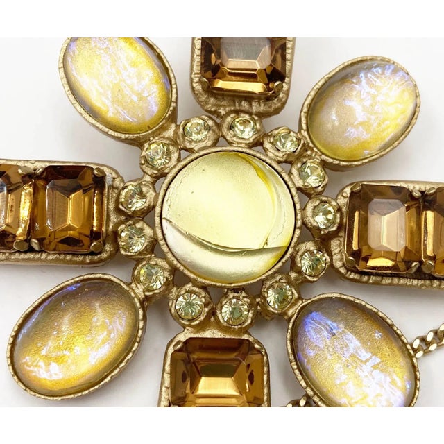Contemporary Chanel Gold CC Brown Yellow Bronze Stone Chain Pin Brooch For Sale - Image 3 of 3