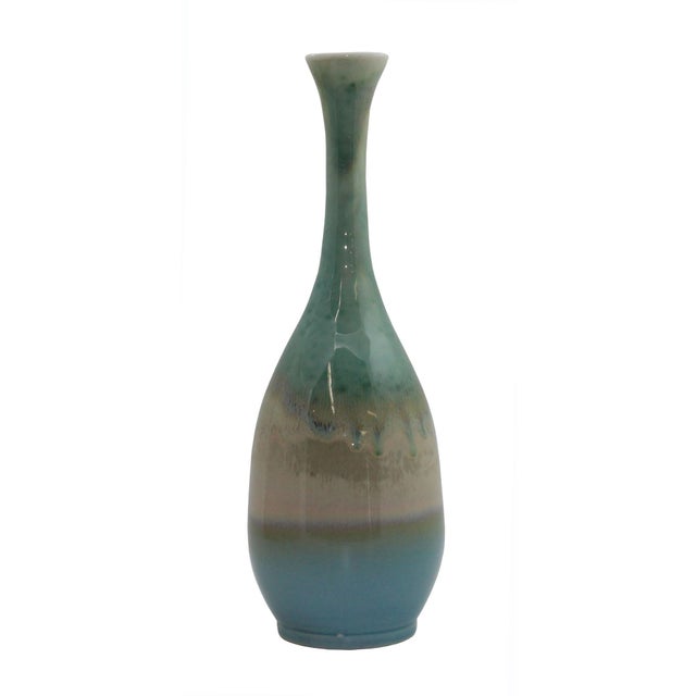 Contemporary Artist Handmade Long Neck Lite Green Ceramic Odd Shape Vase Chairish