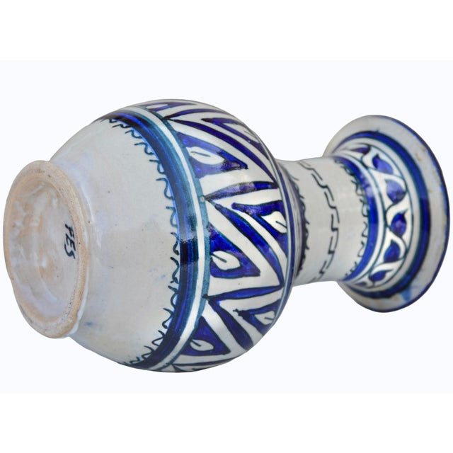 Blue Mid 20th Century Handcrafted Moroccan Ceramic Vase W/ Banded Motifs in Blue Hues For Sale - Image 8 of 9
