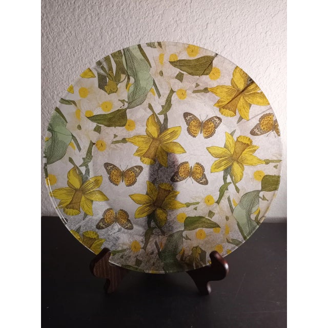 Boho Chic Reverse Painted Butterflies & Floral Decorative Plate For Sale - Image 3 of 7