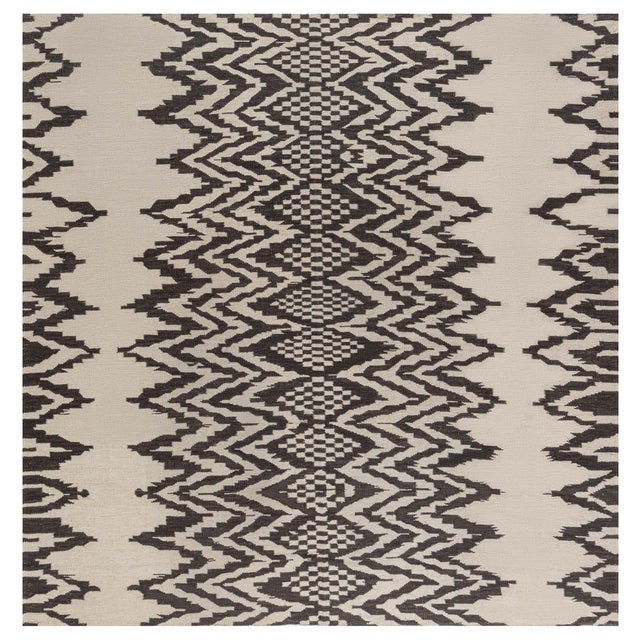"Ebony Echo" Modern Flatweave Beige With Charcoal Rug by Doris Leslie Blau For Sale