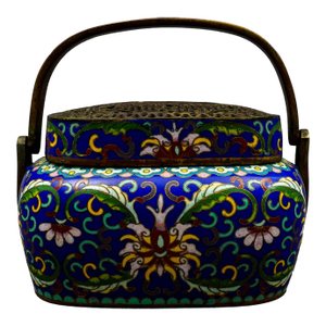 Mid 20th Century Chinese Cloisonne Enameled Lotus Design Hand Warmer
