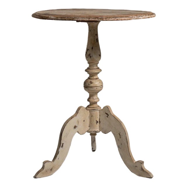 1900-1909 France Weathered Whitewash Cerused Oak Tripod Pedestal Table For Sale