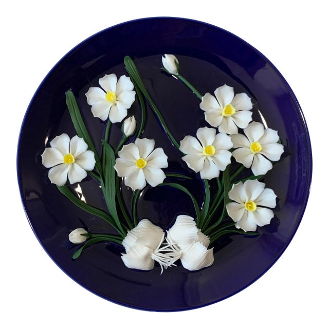Vintage Ceramic Flower Plate For Sale