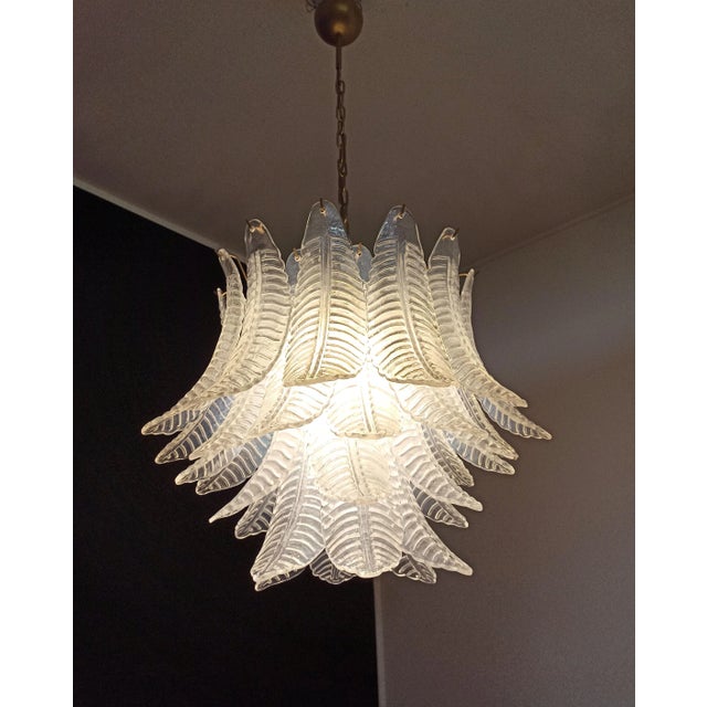 Italian Six-Tier Murano Glass Chandelier with 36 Opaline Palmettes, 1970s For Sale - Image 15 of 18