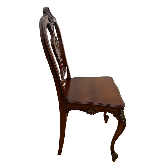 French Antique French Accent Chair Hand Carved Back and Legs Solid Mahogany Petite Size For Sale - Image 3 of 9