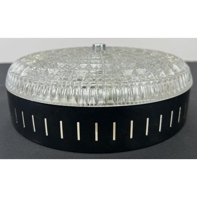 Vintage French Patterned Glass Flush Mount For Sale - Image 4 of 16