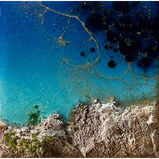 Flying Over the Ocean #7 by Ana Hefco | Layered tinted resin & Mixed Media on wood panel ocean scene For Sale