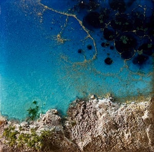 Flying Over the Ocean #7 by Ana Hefco | Layered tinted resin & Mixed Media on wood panel ocean scene